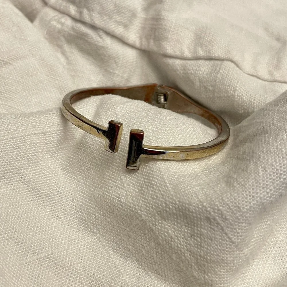 Gold Toned Double T Open Cuff Bracelet